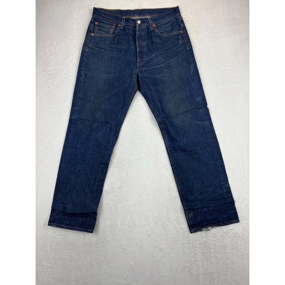 Levis 501 Mens 34x32 Vintage Distressed Style Medium Dark Blue‎ Denim Wash